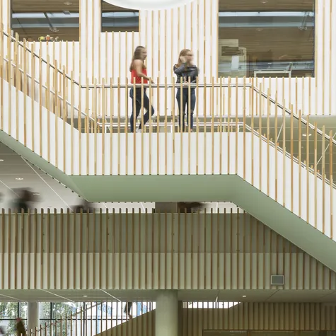 Kinderen op de trap binnen Frits Philip Lyceum en Mavo foto Arjen Schmitz