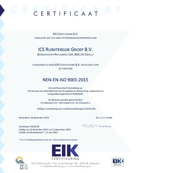 EIK036 04 Certificaat ICS Ruimteregie Groep B V 18 december 2023